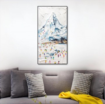 印象派 Painting - 雪の山のスキーヤー ウォールアート スポーツ ホワイト スノー スキー 部屋の装飾 by Knife 16